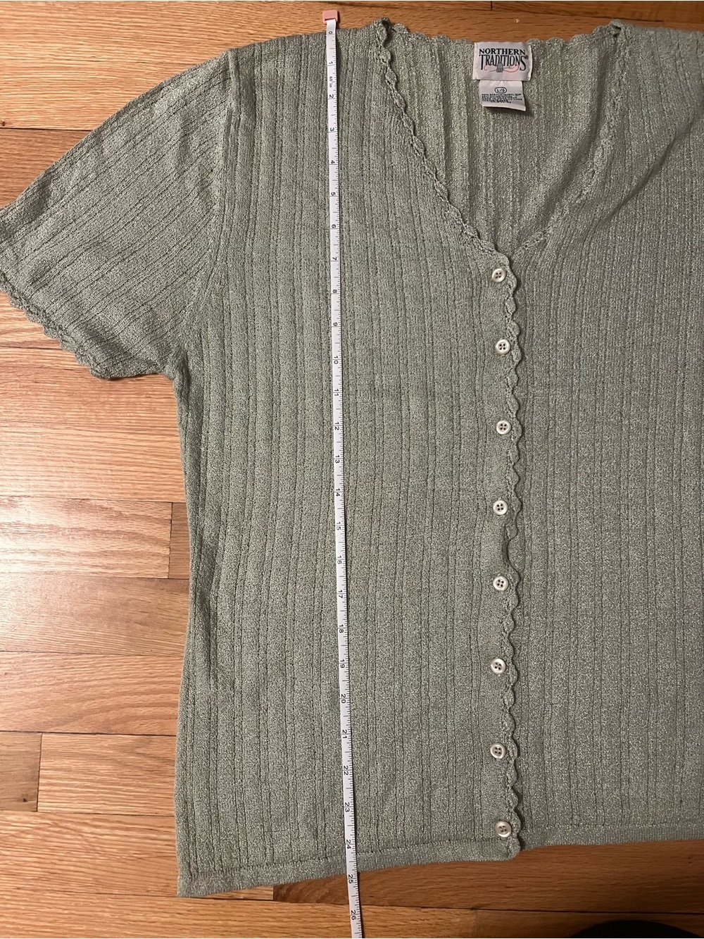 Button-Front Ribbed Knit Top in Sage Green - Picture 2 of 3